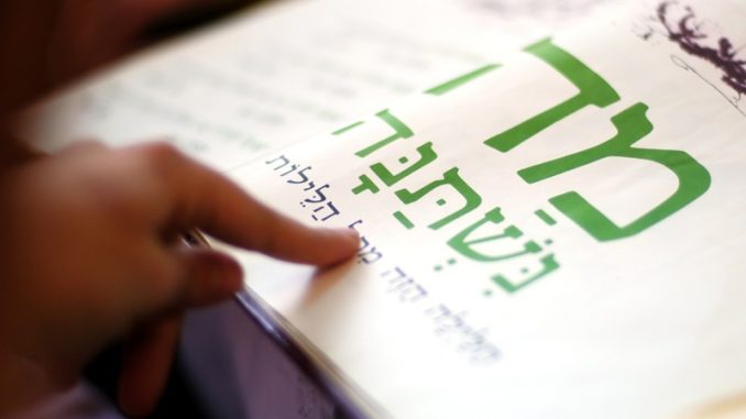 אדם קורא בהגדה לפסח